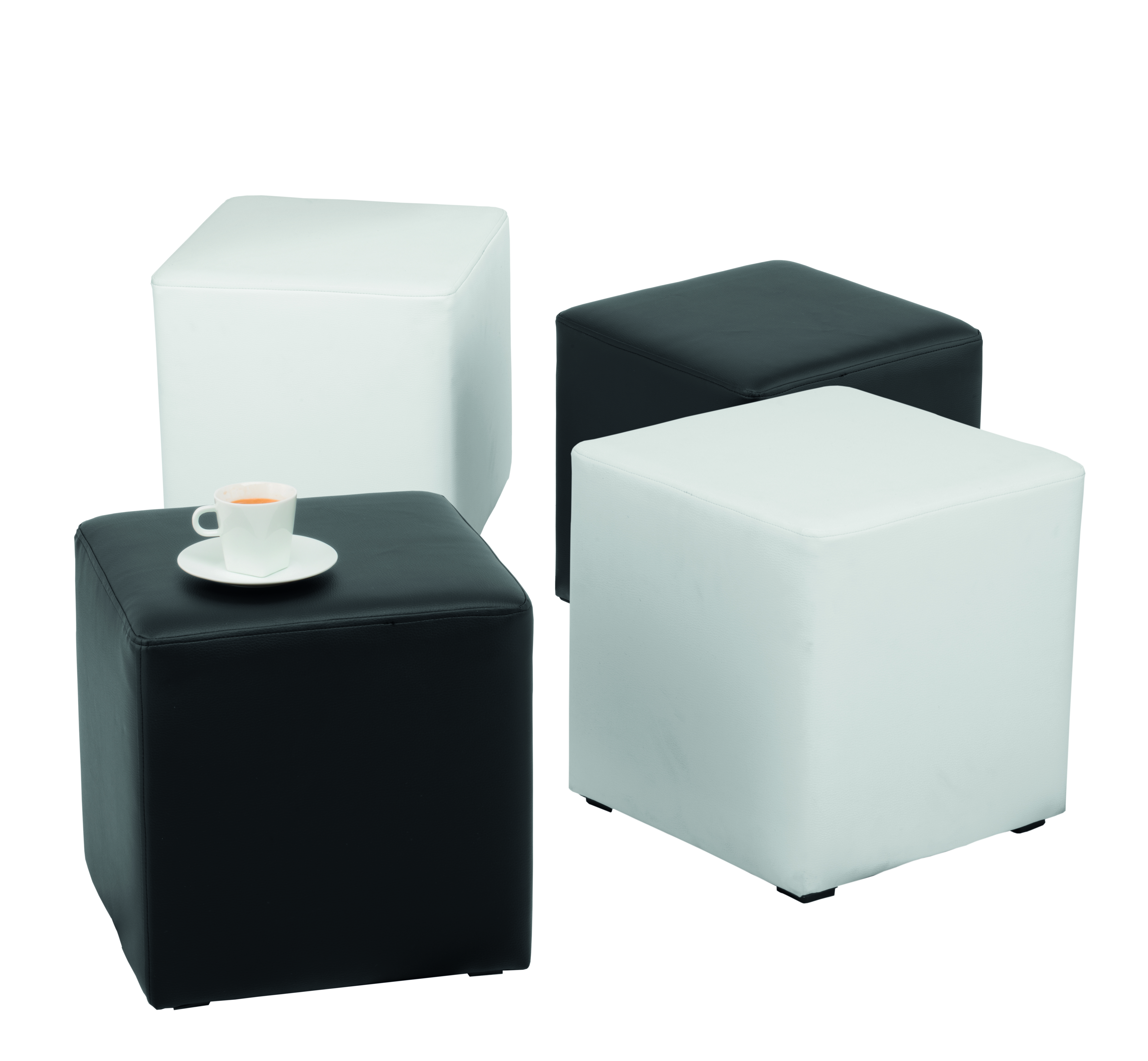 Sitzwürfel CUBE (Kunstleder weiß, Sessel & Sitz-Würfel, Lounge, weiß & schwarz)