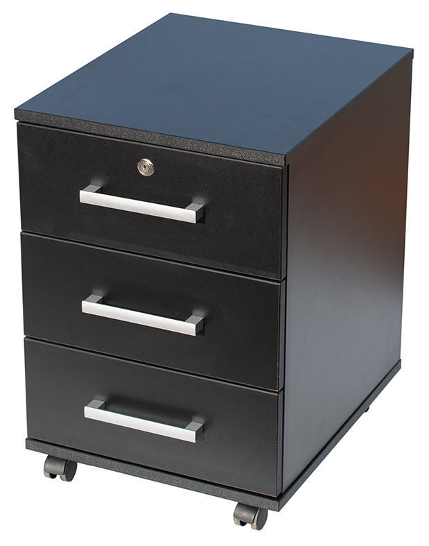 Home Office Set black: Tisch, Chef-Büro-Drehstuhl, Rollcontainer, Sideboard und Papierkorb
